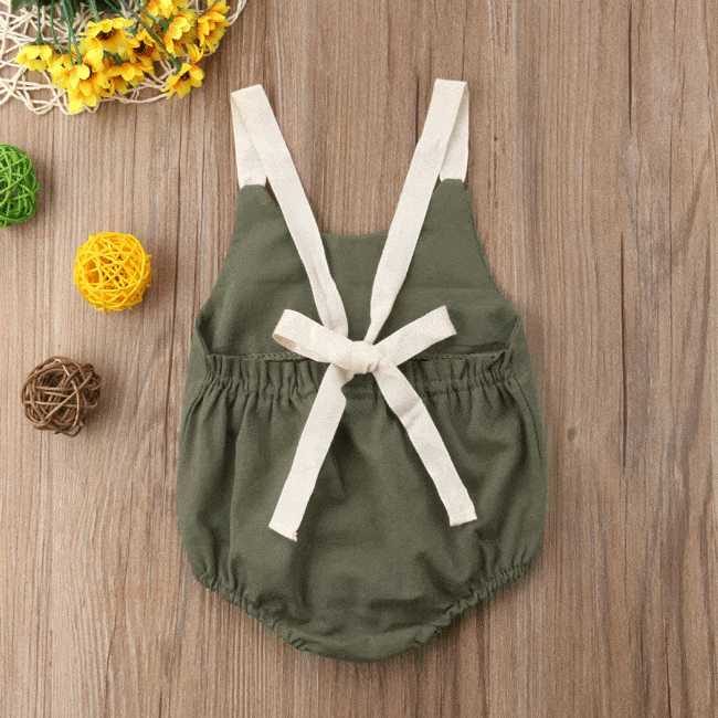 Kid Girl Letter Print Bowknot Design Strap Romper