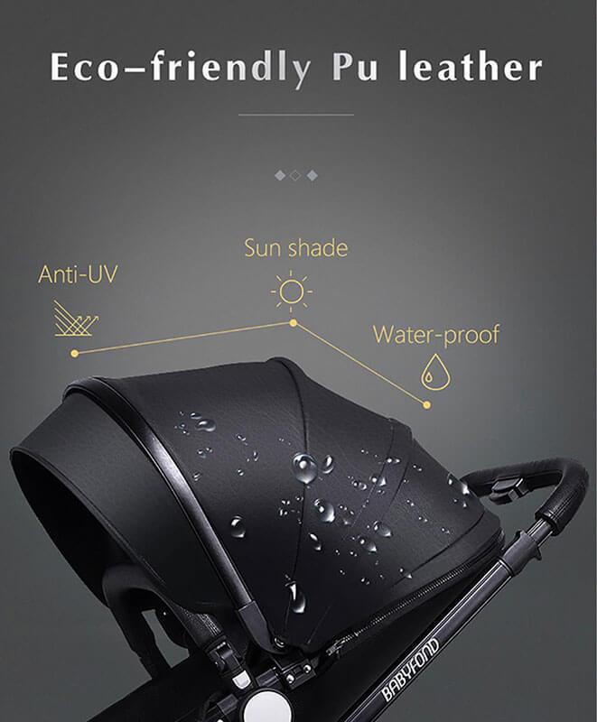 Leather 3 In 1 Toddler Prams With Car Seat-16