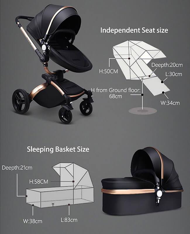 Leather 3 In 1 Toddler Prams With Car Seat-26