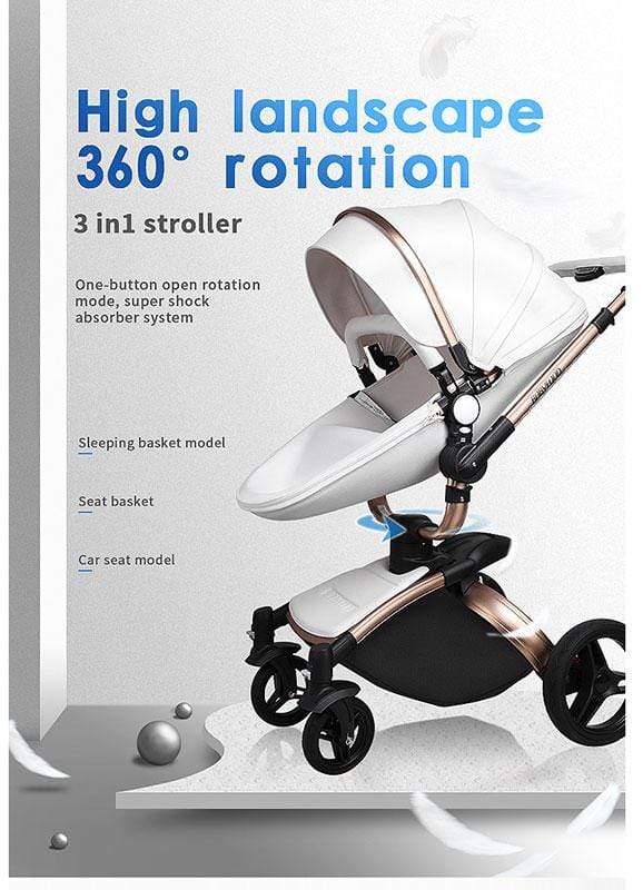 Leather 360 Degree Rotation Toddler Stroller Bassinet Stroller Convertible Stroller