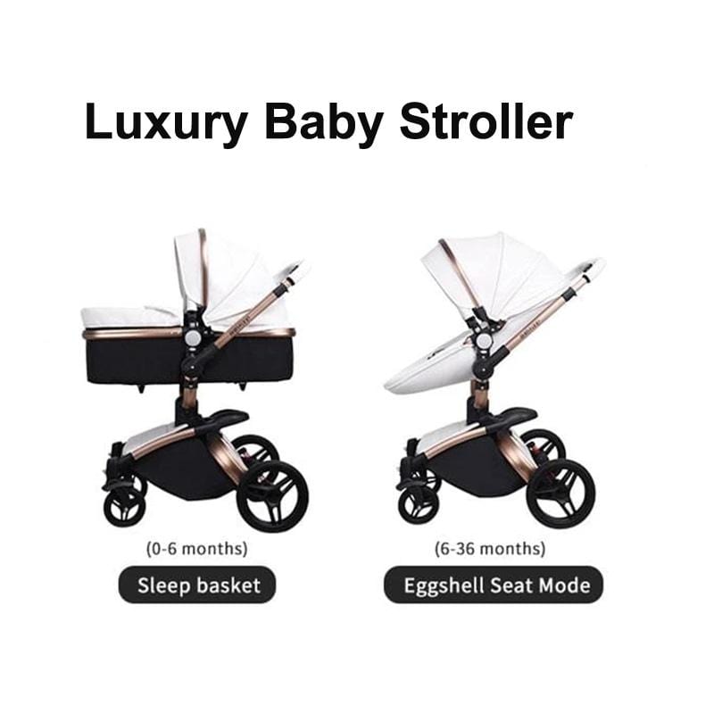 Infant Pram Stroller Luxury Leather 2 in 1 Stroller