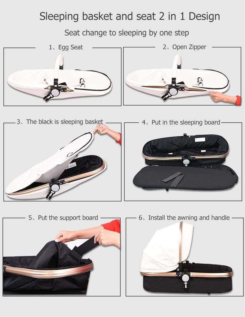 Infant Pram Stroller Luxury Leather 2 in 1 Stroller