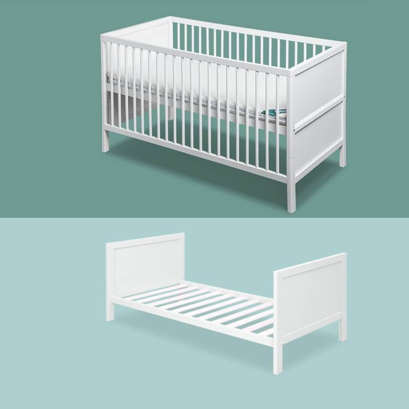 White 4 in 1 Convertible Crib Wooden Baby Cot Bed