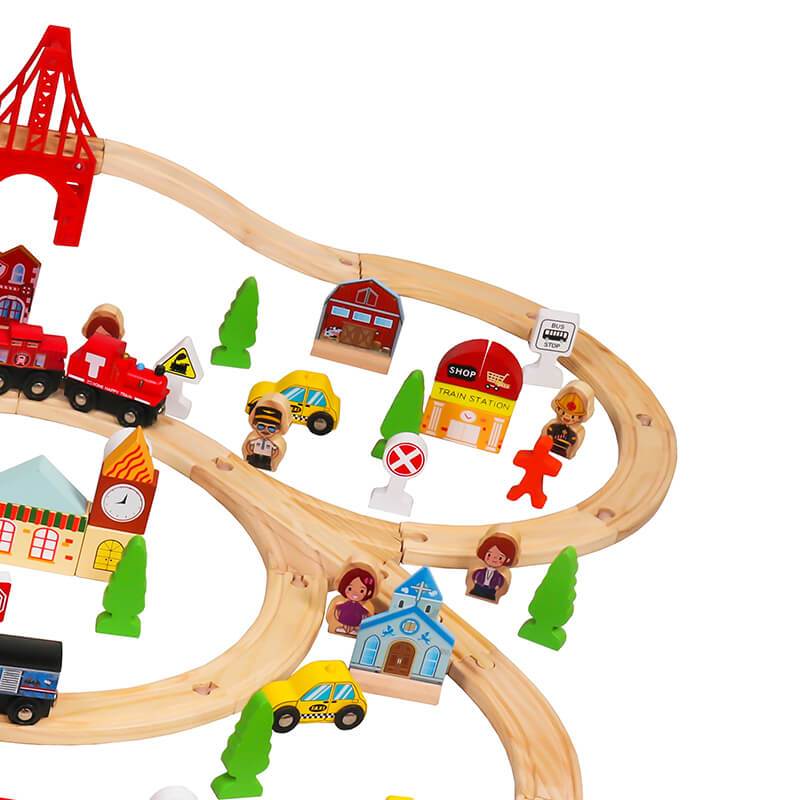 100 Pcs Wooden Train Tracks Sets Multicolor Wooden Toy Train