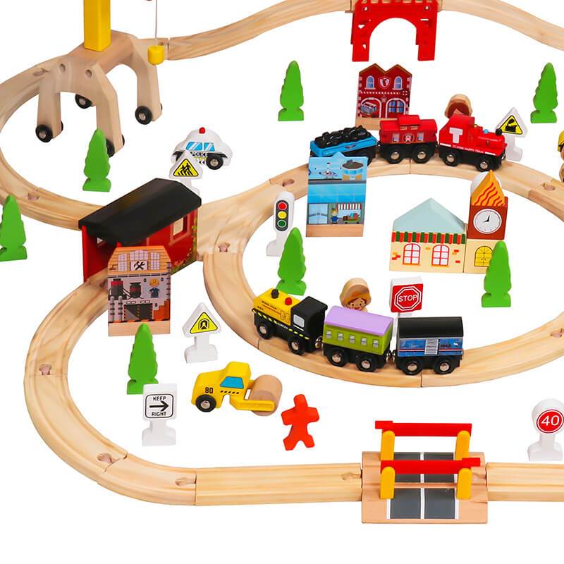 100 Pcs Wooden Train Tracks Sets Multicolor Wooden Toy Train