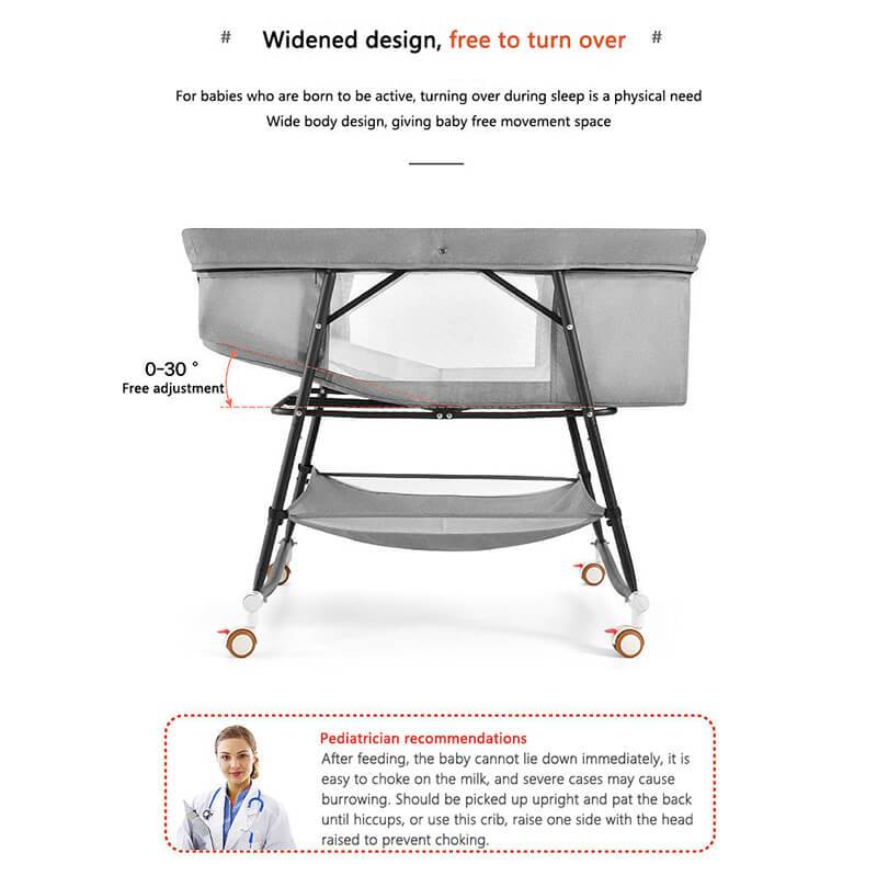 Foldable Mini Crib with Wheels for Baby Bedside Crib Bassinet