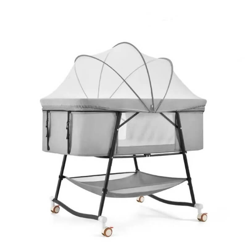 Foldable Mini Crib with Wheels for Baby Bedside Crib Bassinet
