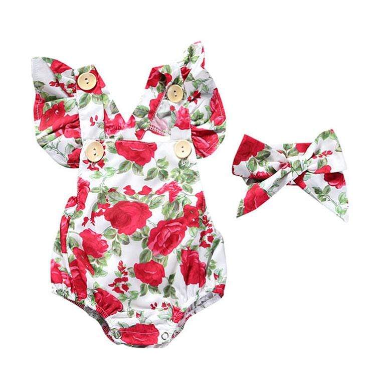 Newbabywish Baby Girls Flower Bodysuit + Headband