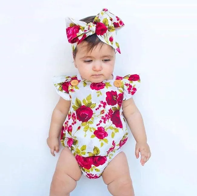 Newbabywish Floral Baby Girls Onesies Baby Clothes Handmade