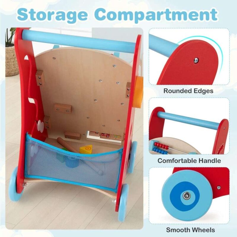 Adjustable Wooden Baby Walker Multiple Baby Push Walker with Activity Toys - Image 7