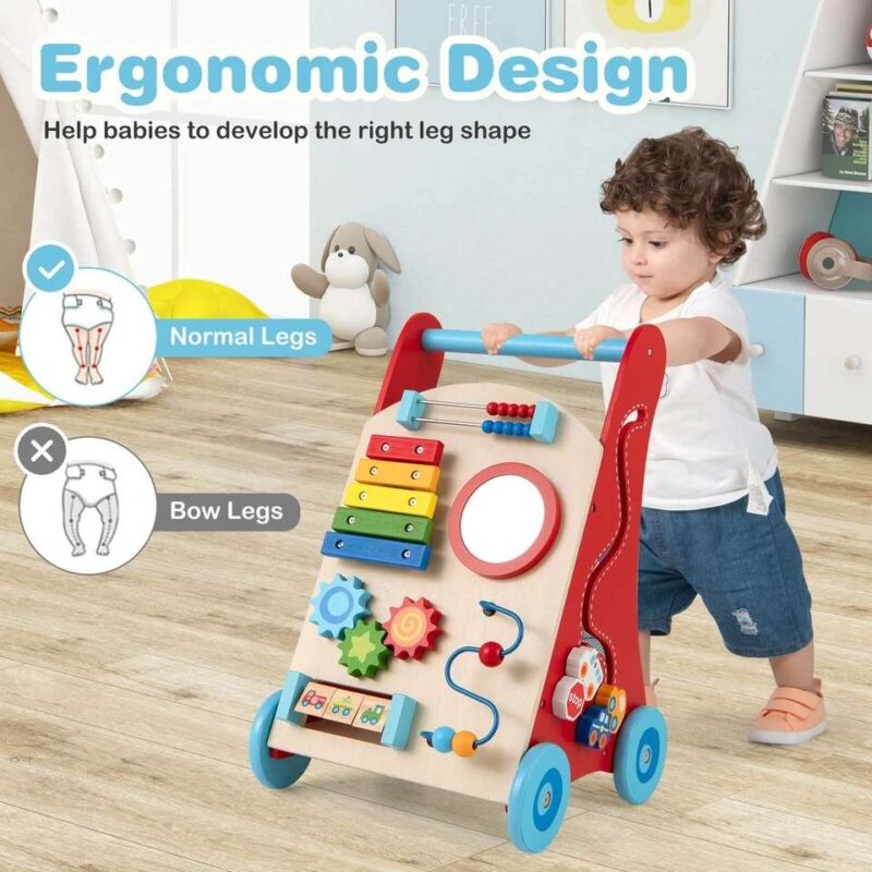 Adjustable Wooden Baby Walker Multiple Baby Push Walker with Activity Toys - Image 5