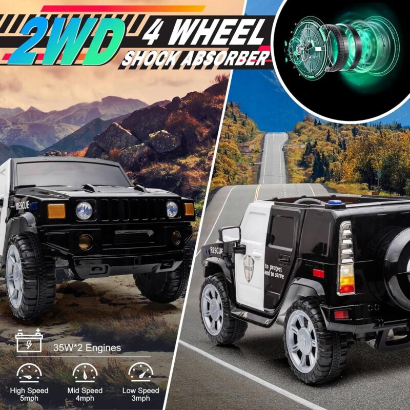 12V Four-wheel Drive Electric Ride On Police Car - Image 4