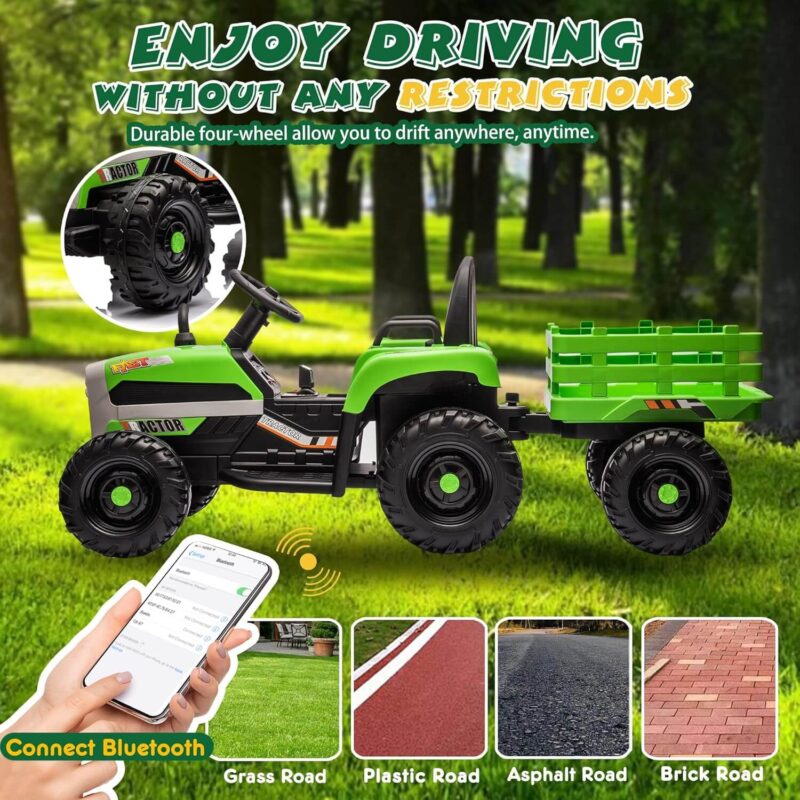 24V Kids Remote Control Ride On Tractor with Trailer Loader - Image 4