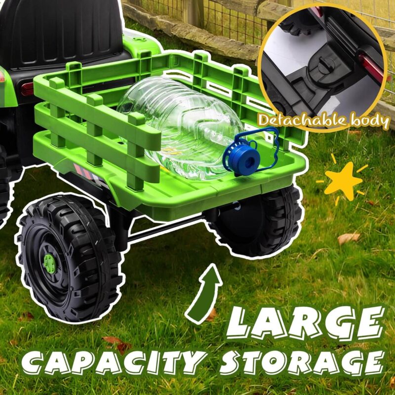 24V Kids Remote Control Ride On Tractor with Trailer Loader - Image 6