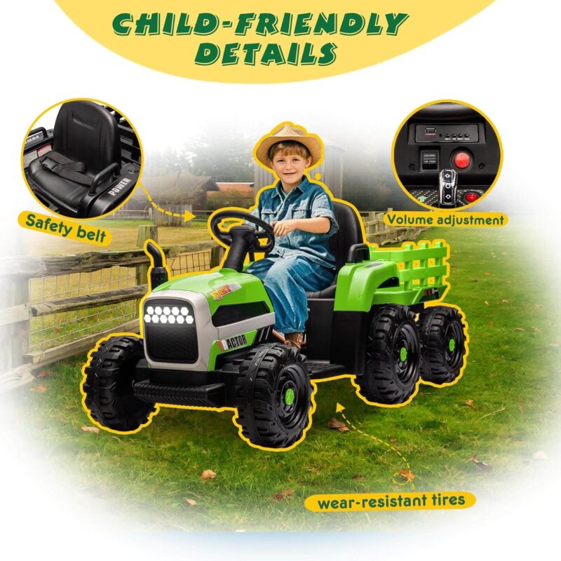 24V Kids Remote Control Ride On Tractor with Trailer Loader - Image 5