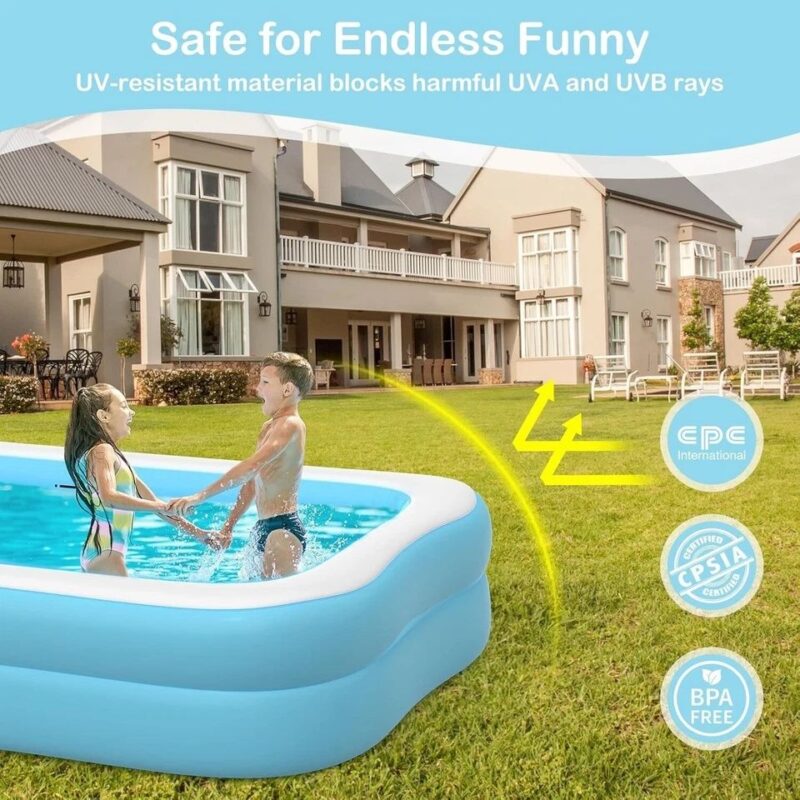 Kids Inflatable Plastic Swimming Pool Rectangular Kiddie Pool - Image 5