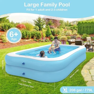 Kids Inflatable Plastic Swimming Pool Rectangular Kiddie Pool