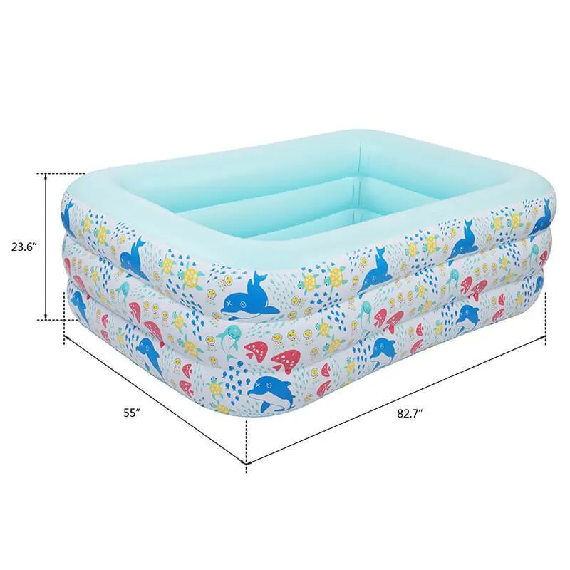 Kids Inflatable Plastic Swimming Pool Rectangular Kiddie Pool