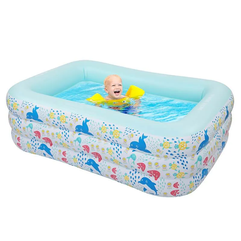 Kids Inflatable Plastic Swimming Pool Rectangular Kiddie Pool