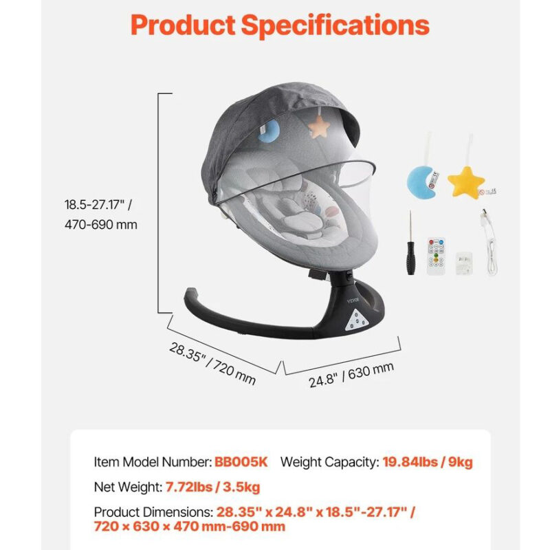5 Speed Newborn Electric Swing with Tray - Image 7