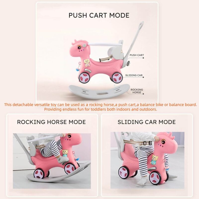 4 in 1 Design Infant Rocking Horse with Push Handle - Image 3