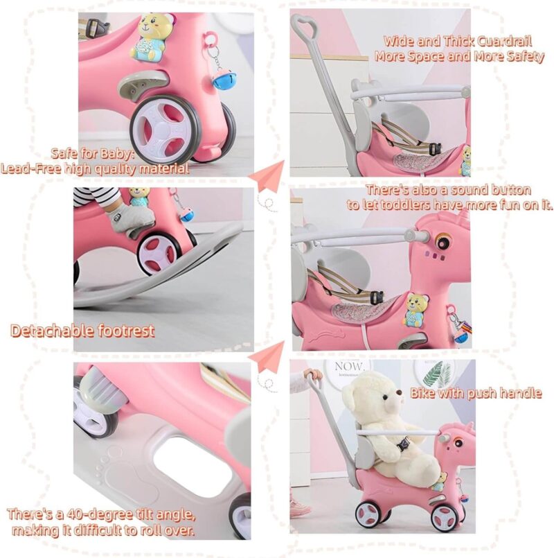 4 in 1 Design Infant Rocking Horse with Push Handle - Image 4