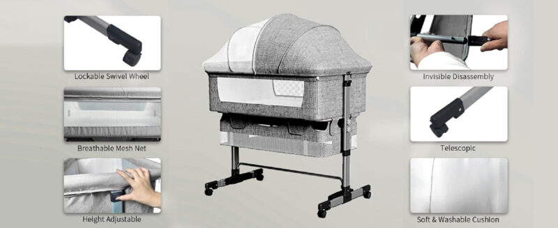 Adjustable Portable Baby Bassinet with Crib Mosquito Net - Image 2