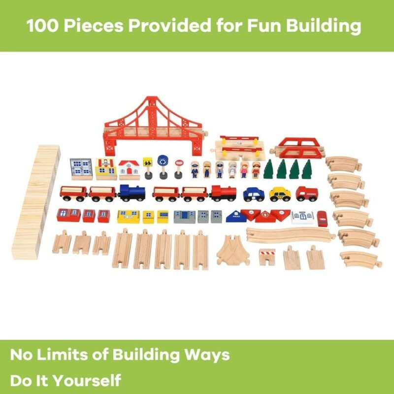 100 Pieces Wooden Train Set Table with Storage Drawer - Image 8