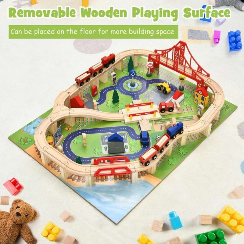 100 Pieces Wooden Train Set Table with Storage Drawer - Image 3