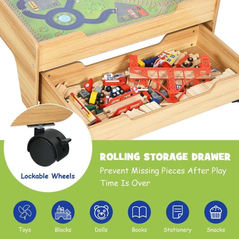 100 Pieces Wooden Train Set Table with Storage Drawer - Image 5