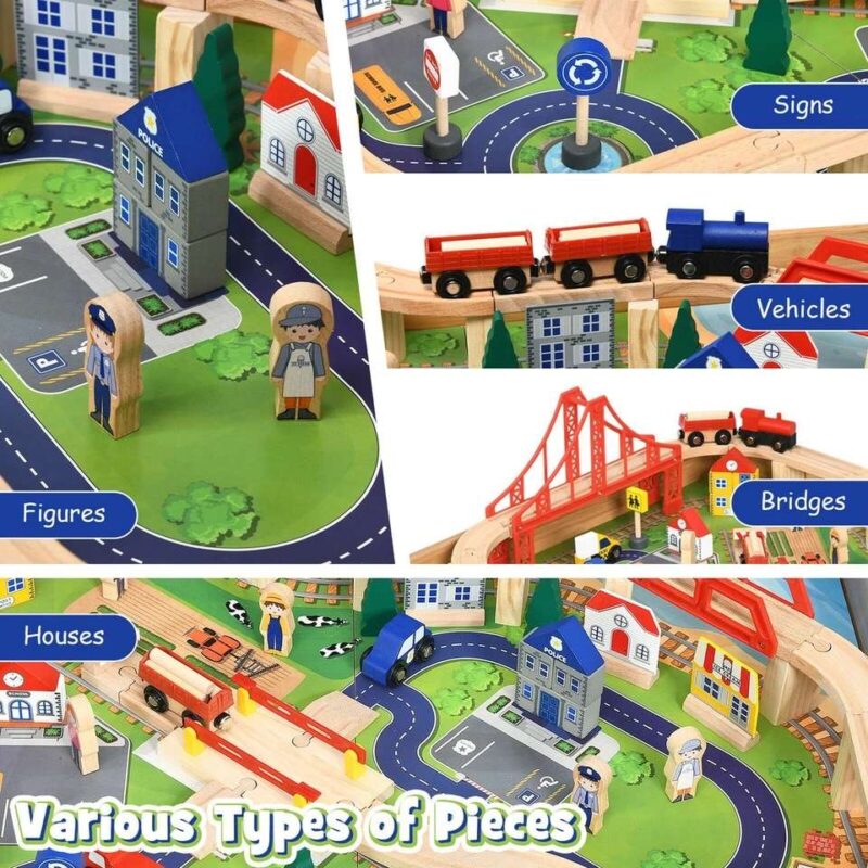 100 Pieces Wooden Train Set Table with Storage Drawer - Image 6
