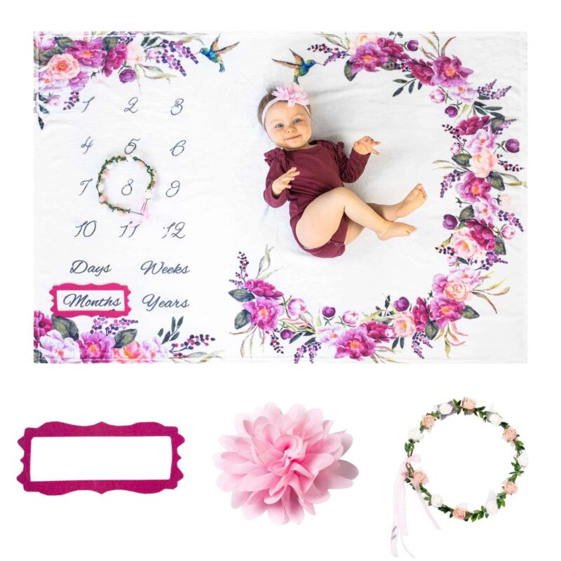 Monthly Milestone Photo Personalized Baby Blankets