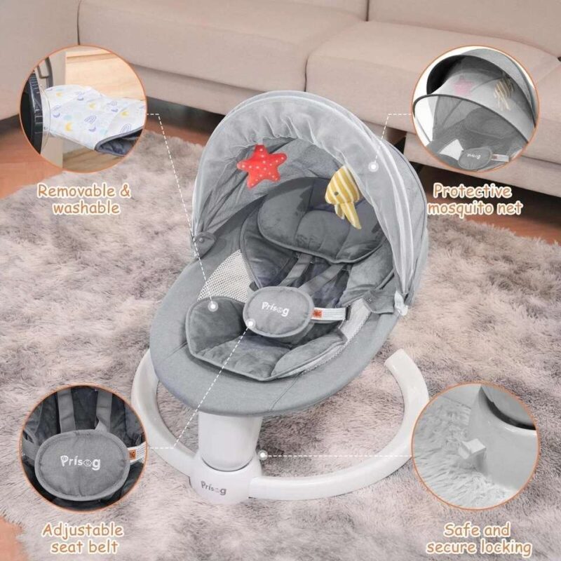 5 Adjustable Speeds Baby Rocker Swing with Remote - Image 5
