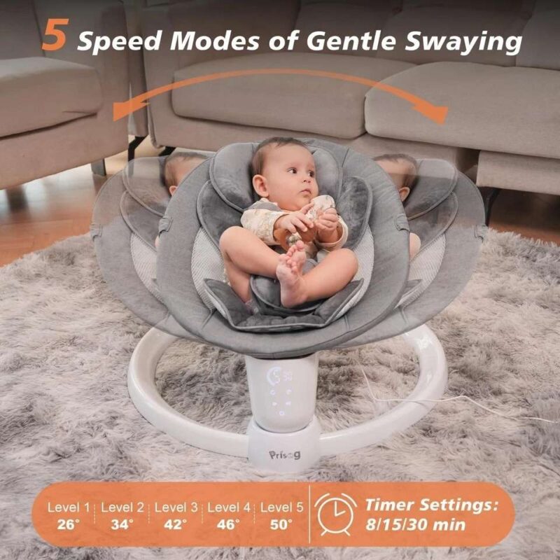 5 Adjustable Speeds Baby Rocker Swing with Remote - Image 7