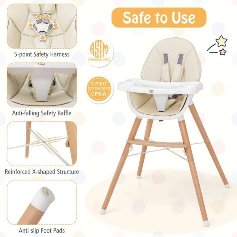 Wooden High Chair Newborn Feeding Chair - Image 4