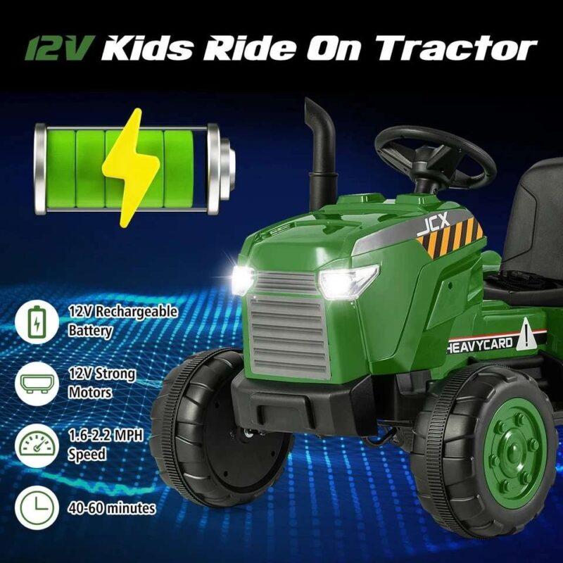 2-in-1 12V Remote Control Tractor Ride On with Trailer - Image 3
