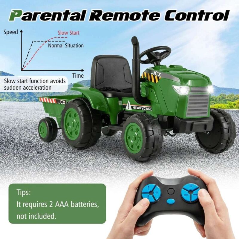 2-in-1 12V Remote Control Tractor Ride On with Trailer - Image 5
