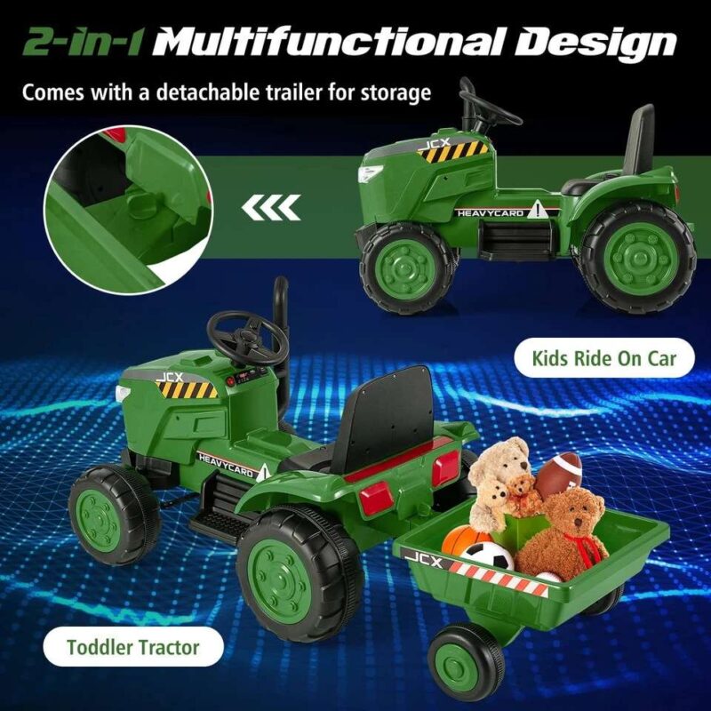 2-in-1 12V Remote Control Tractor Ride On with Trailer - Image 6