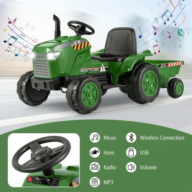 2-in-1 12V Remote Control Tractor Ride On with Trailer - Image 7