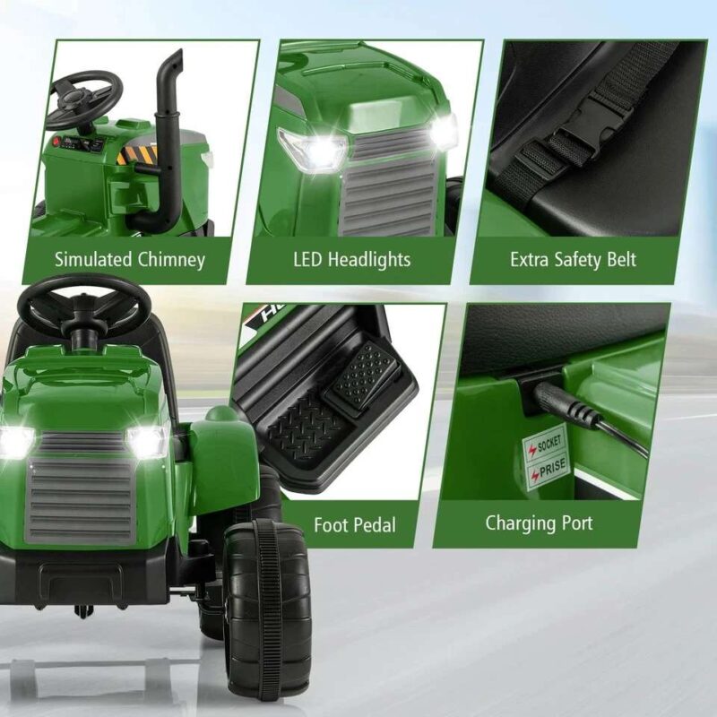2-in-1 12V Remote Control Tractor Ride On with Trailer - Image 9
