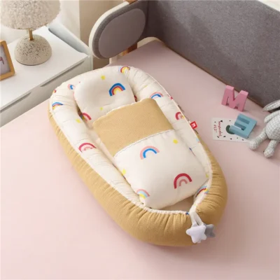Dual-Side Breathable Baby Nest Bed with Pillow & Quilt