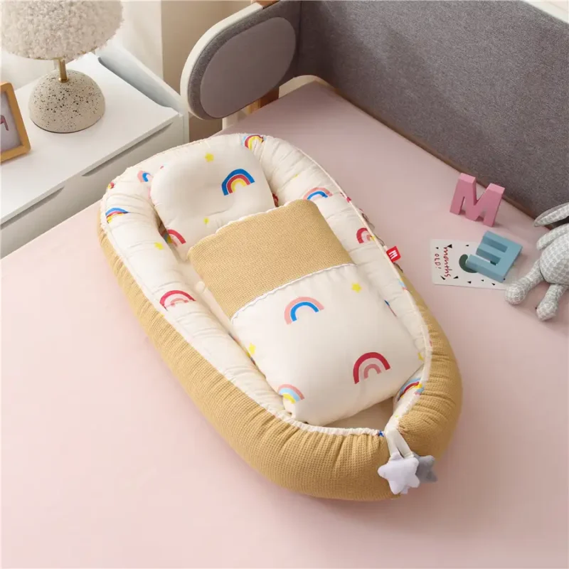 Dual-Side Breathable Baby Nest Bed with Pillow & Quilt