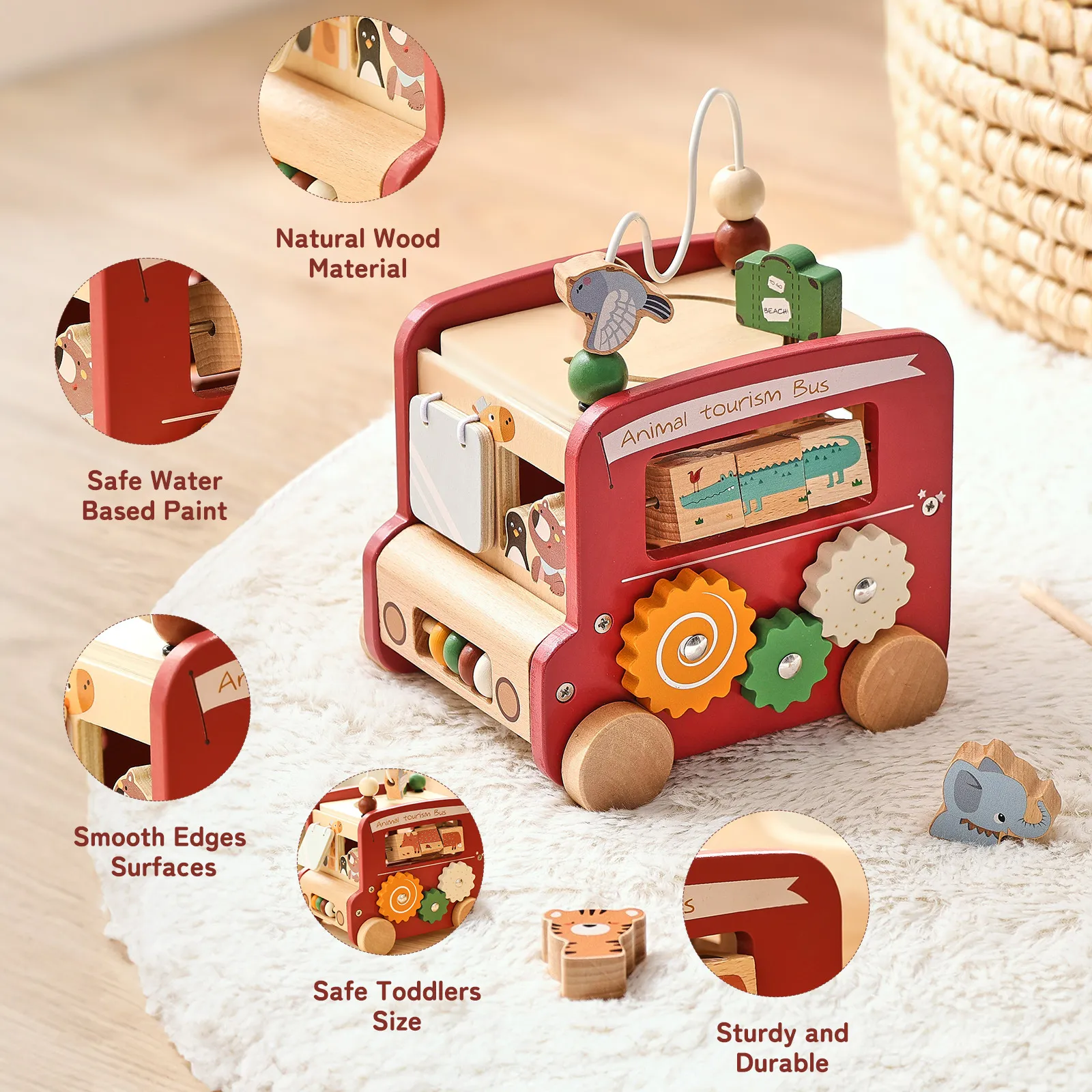 Wooden Bus 5 in 1 Sensory Toys for Babies - Image 9
