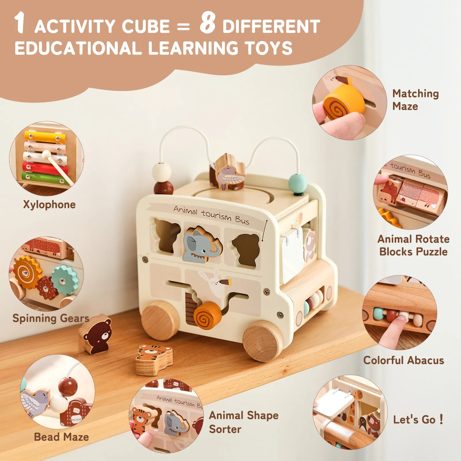 Wooden Bus 5 in 1 Sensory Toys for Babies - Image 8
