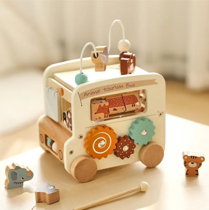 Wooden Bus 5 in 1 Sensory Toys for Babies - Image 3