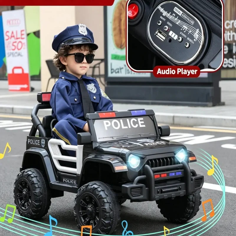 12V Kids Electric Ride On Police Car with Remote Control - Image 3