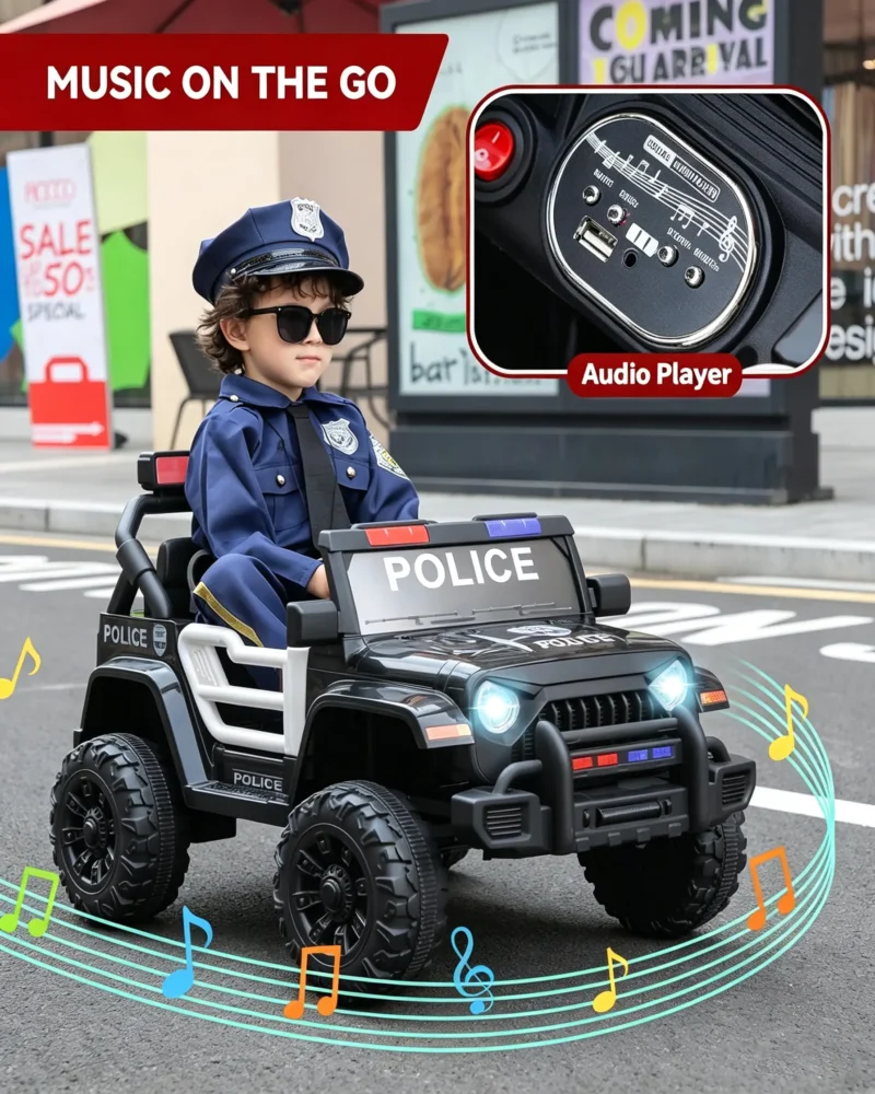 12V Kids Electric Ride On Police Car with Remote Control - Image 3