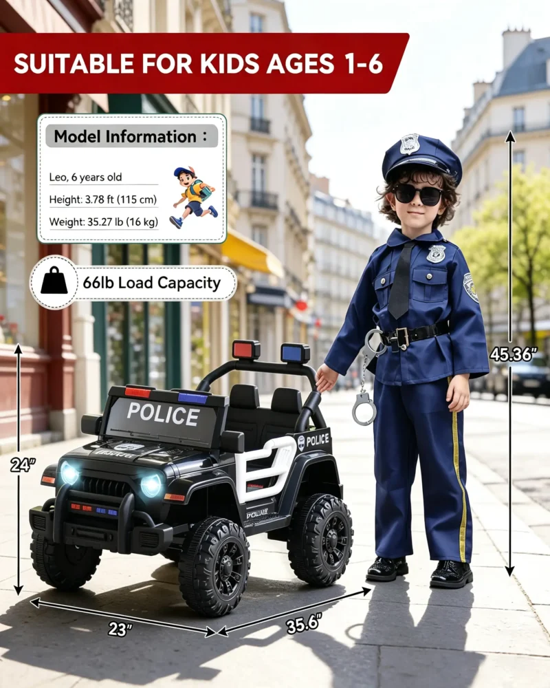 12V Kids Electric Ride On Police Car with Remote Control - Image 5