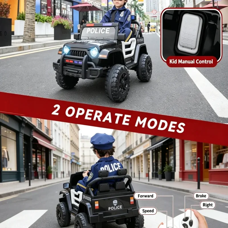 12V Kids Electric Ride On Police Car with Remote Control - Image 6