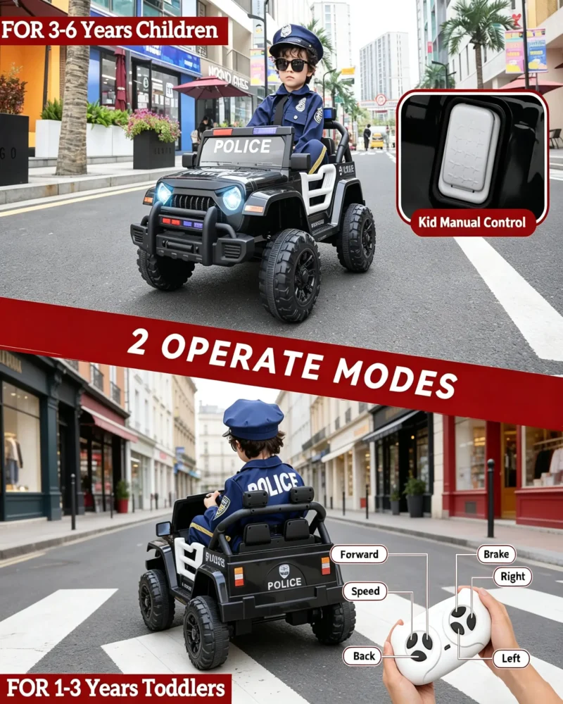 12V Kids Electric Ride On Police Car with Remote Control - Image 6